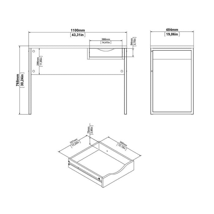 Scrivania Agave, Scrittoio multiuso, Tavolo per ufficio porta PC, Piano di lavoro, 110x48 h77 cm, Bianco