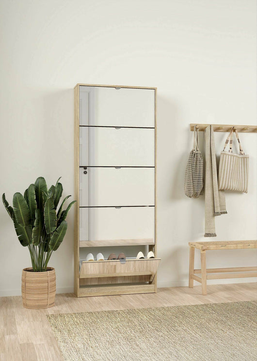 Scarpiera a cinque ante con Angiolo, colore rovere, cm 71 x 181 x 20