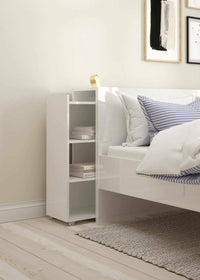 Testiera per letto con uno scaffale per Peridoto, colore bianco lucido, cm 144 x 79 x 28