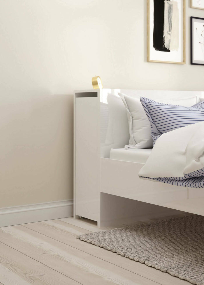 Testiera per letto con uno scaffale per Peridoto, colore bianco lucido, cm 144 x 79 x 28