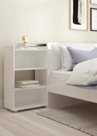 Testiera per letto con uno scaffale per Peridoto, colore bianco lucido, cm 144 x 79 x 28