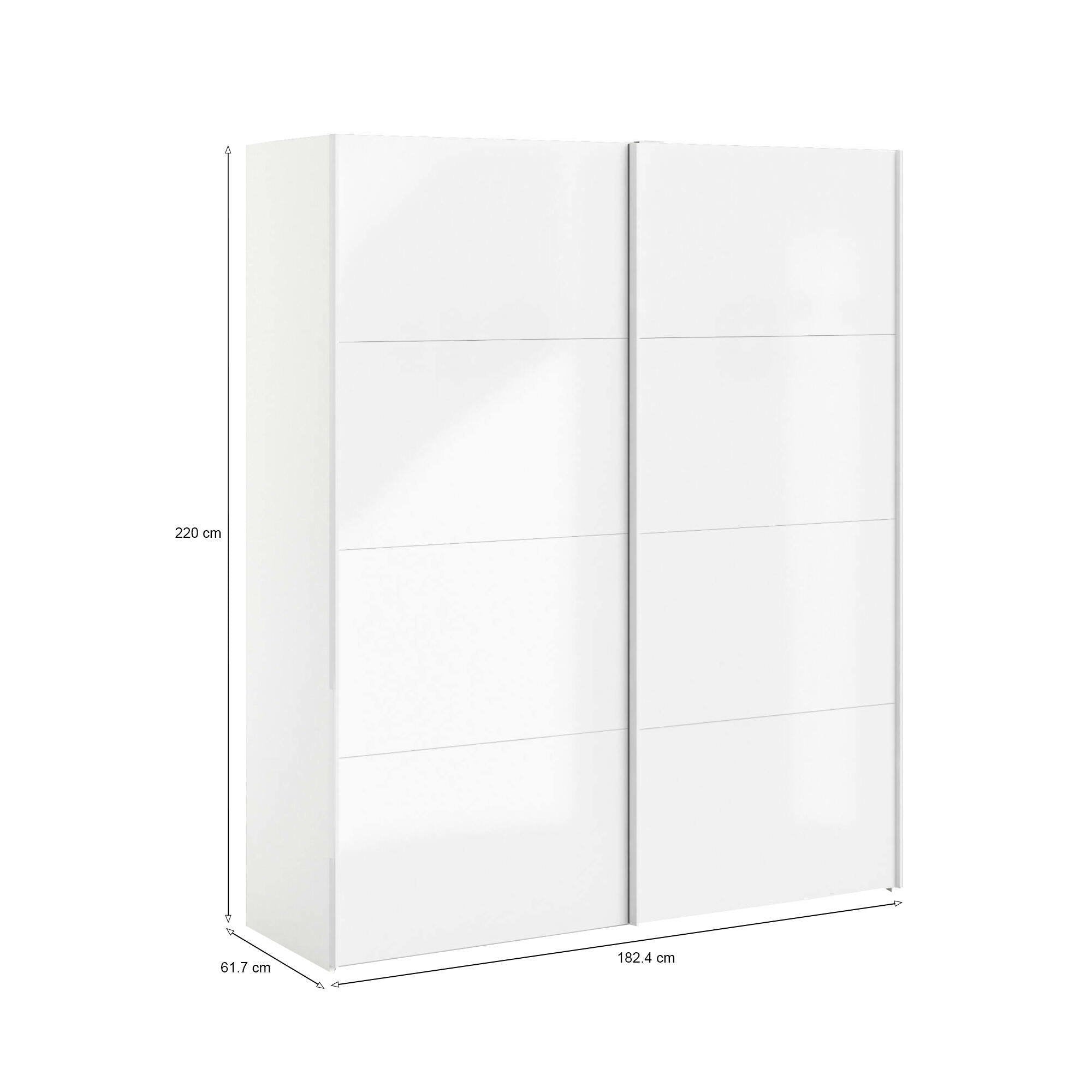 Guardaroba 2 ante Portlouis, Mobile camera da letto, Cabina armadio portabiti, Armadio appendiabiti, 182x62 h220 cm, Bianco lucido