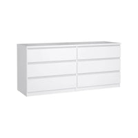 Cassettiera a sei Abacadabra, colore bianco lucido, cm 153 x 70 x 50