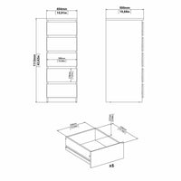 Cassettiera a cinque Achaldi, colore bianco lucido, cm 40 x 111 x 50