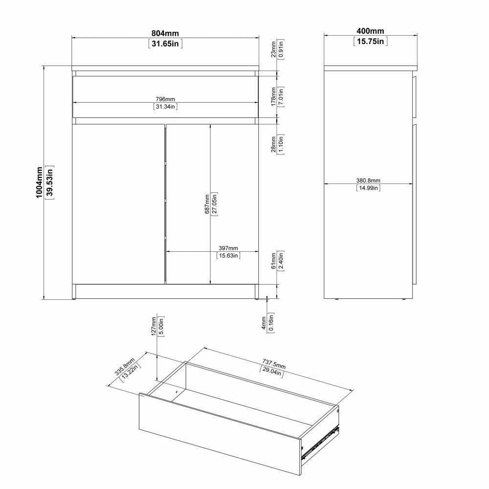 Credenza con ante e un Genziana, colore bianco lucido, cm 80 x 100 x 41