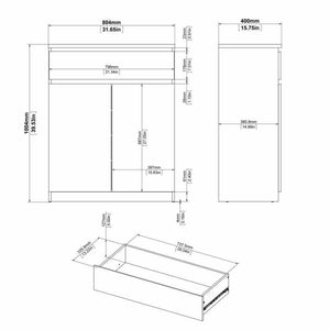 Credenza con ante e un Genziana, colore bianco lucido, cm 80 x 100 x 41