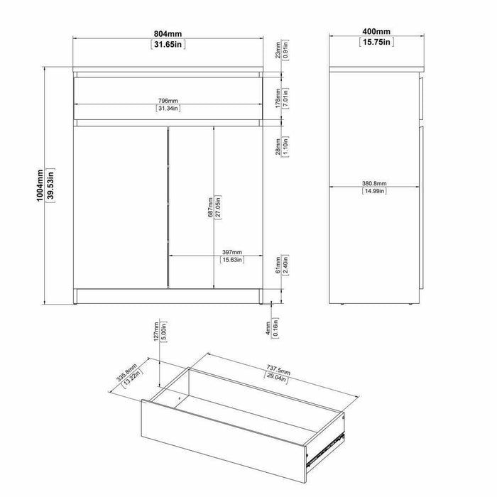 Credenza con ante e un Genziana, colore bianco lucido, cm 80 x 100 x 41
