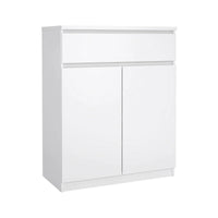 Credenza con ante e un Genziana, colore bianco lucido, cm 80 x 100 x 41