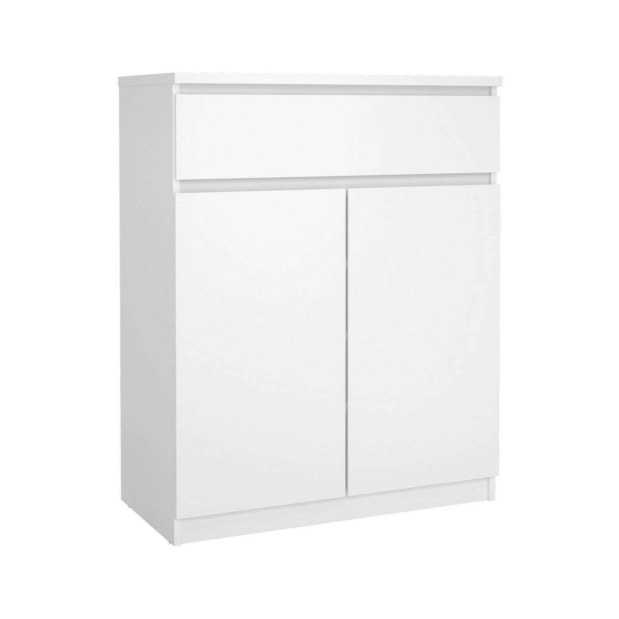 Credenza con ante e un Genziana, colore bianco lucido, cm 80 x 100 x 41