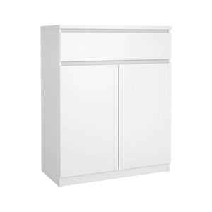 Credenza con ante e un Genziana, colore bianco lucido, cm 80 x 100 x 41