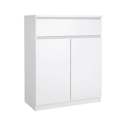 Credenza con ante e un Genziana, colore bianco lucido, cm 80 x 100 x 41