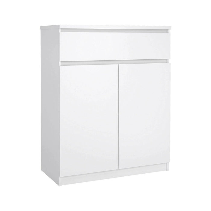 Credenza con ante e un Genziana, colore bianco lucido, cm 80 x 100 x 41