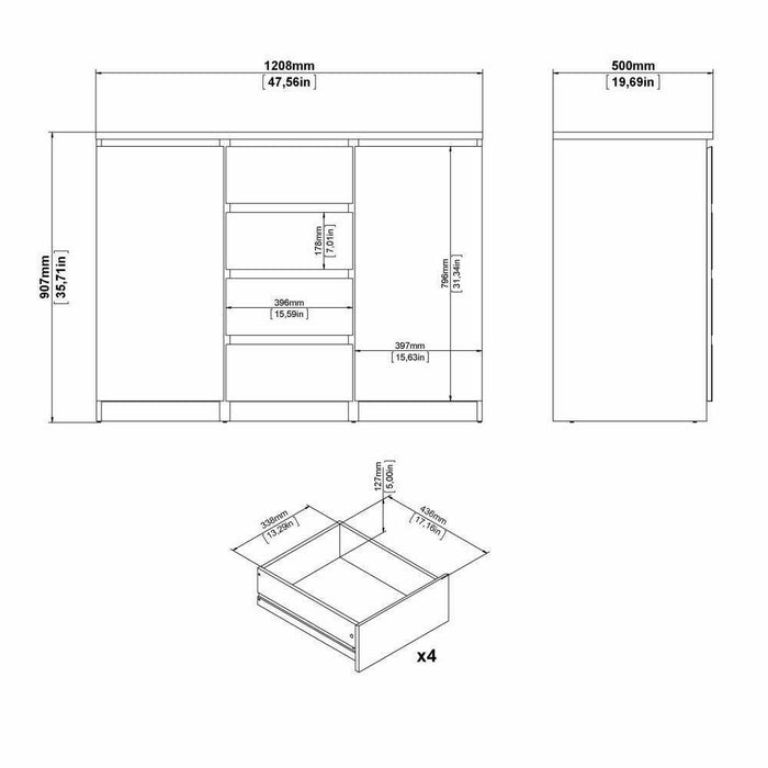 Credenza con ante e Angelika, colore bianco lucido, cm 120 x 90 x 50