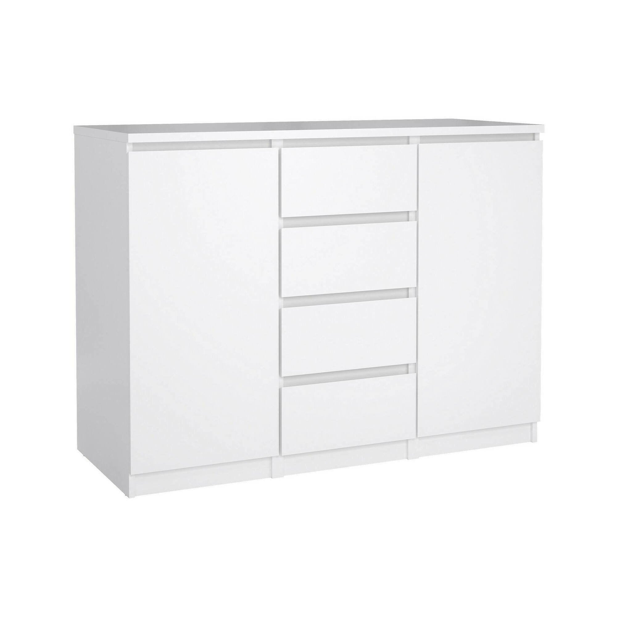 Credenza con ante e Angelika, colore bianco lucido, cm 120 x 90 x 50