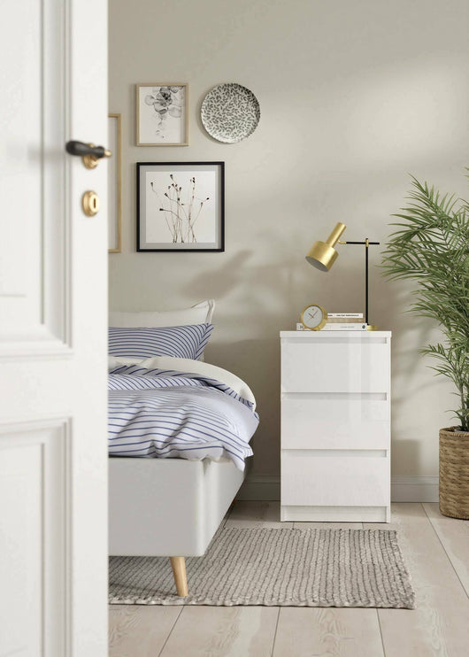 Cassettiera a tre Accudino, colore bianco lucido, cm 40 x 70 x 50