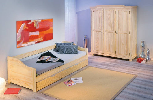 Armadio a tre ante battenti in pino Dfleetwoo, colore rovere, cm 150 x 180 x 56.