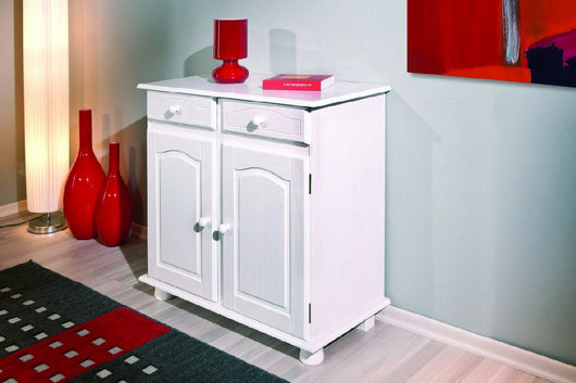 Buffet 2 ante 2 cassetti in pino massello verniciato ad acqua Dmoor, 88x43x87h cm colore Bianco