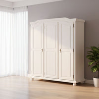 Armadio a tre ante battenti con ripiani interni in pino Dfleetwoo, colore bianco, cm 150 x 180 x 56.