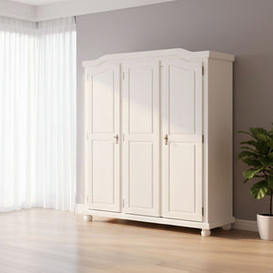 Armadio a tre ante battenti con ripiani interni in pino Dfleetwoo, colore bianco, cm 150 x 180 x 56.