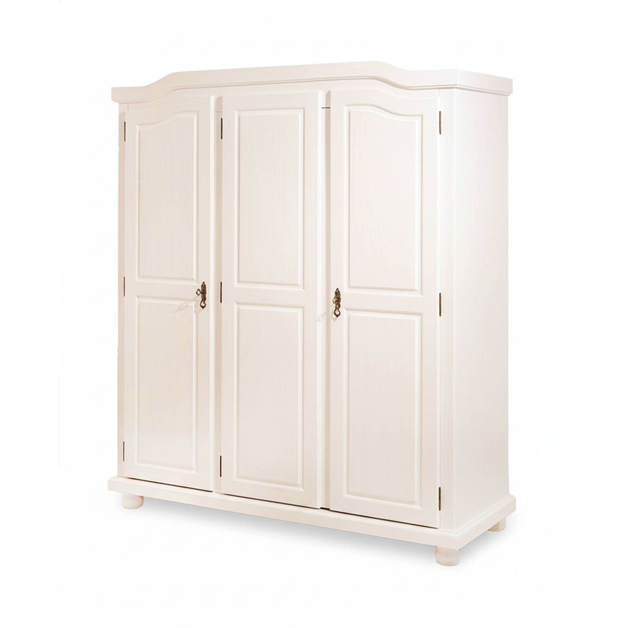 Armadio a tre ante battenti con ripiani interni in pino Dfleetwoo, colore bianco, cm 150 x 180 x 56.