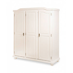 Armadio a tre ante battenti con ripiani interni in pino Dfleetwoo, colore bianco, cm 150 x 180 x 56.