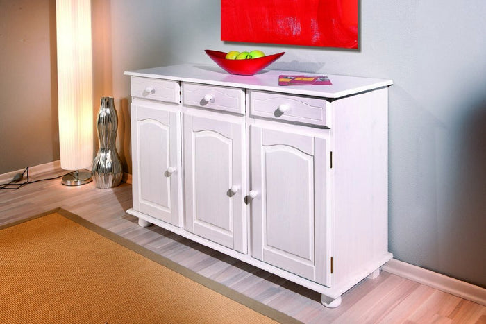 Credenza Droger, Buffet da soggiorno, Madia da salotto, Dispensa da cucina, 130x43 h87 cm, Bianco