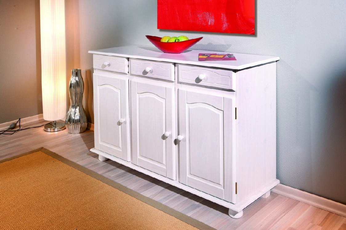 Credenza Droger, Buffet da soggiorno, Madia da salotto, Dispensa da cucina, 130x43 h87 cm, Bianco