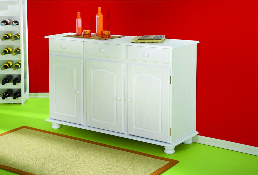 Credenza Droger, Buffet da soggiorno, Madia da salotto, Dispensa da cucina, 130x43 h87 cm, Bianco