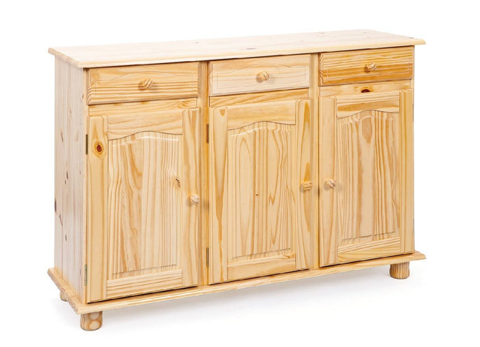 Credenza a tre ante e tre Drodger, colore marrone, cm 130 x 87 x 43.