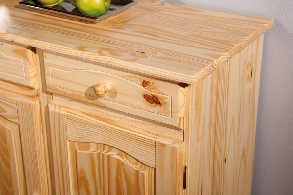 Credenza a tre ante e tre Drodger, colore marrone, cm 130 x 87 x 43.