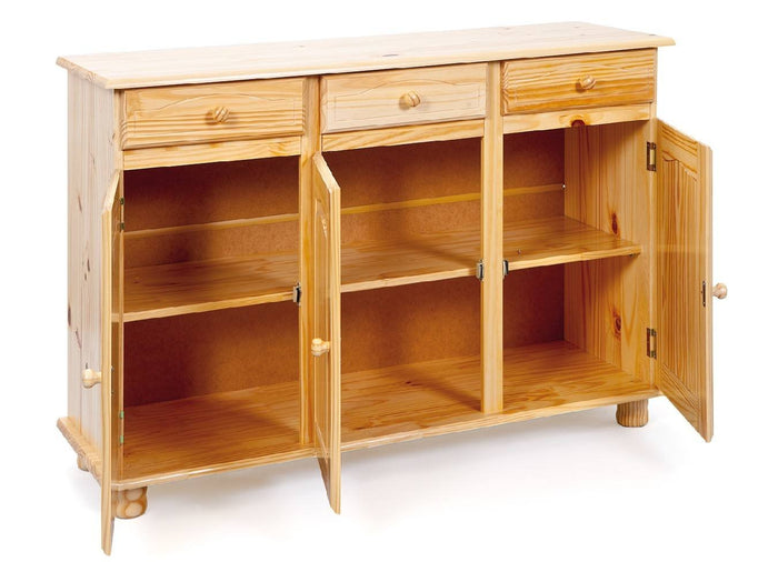 Credenza a tre ante e tre Drodger, colore marrone, cm 130 x 87 x 43.