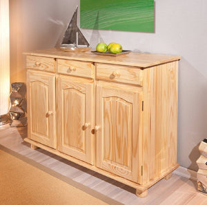 Credenza a tre ante e tre Drodger, colore marrone, cm 130 x 87 x 43.
