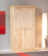 Armadio a due ante in pino massello con finitura Daber, colore rovere, cm 95 x 190 x 55.