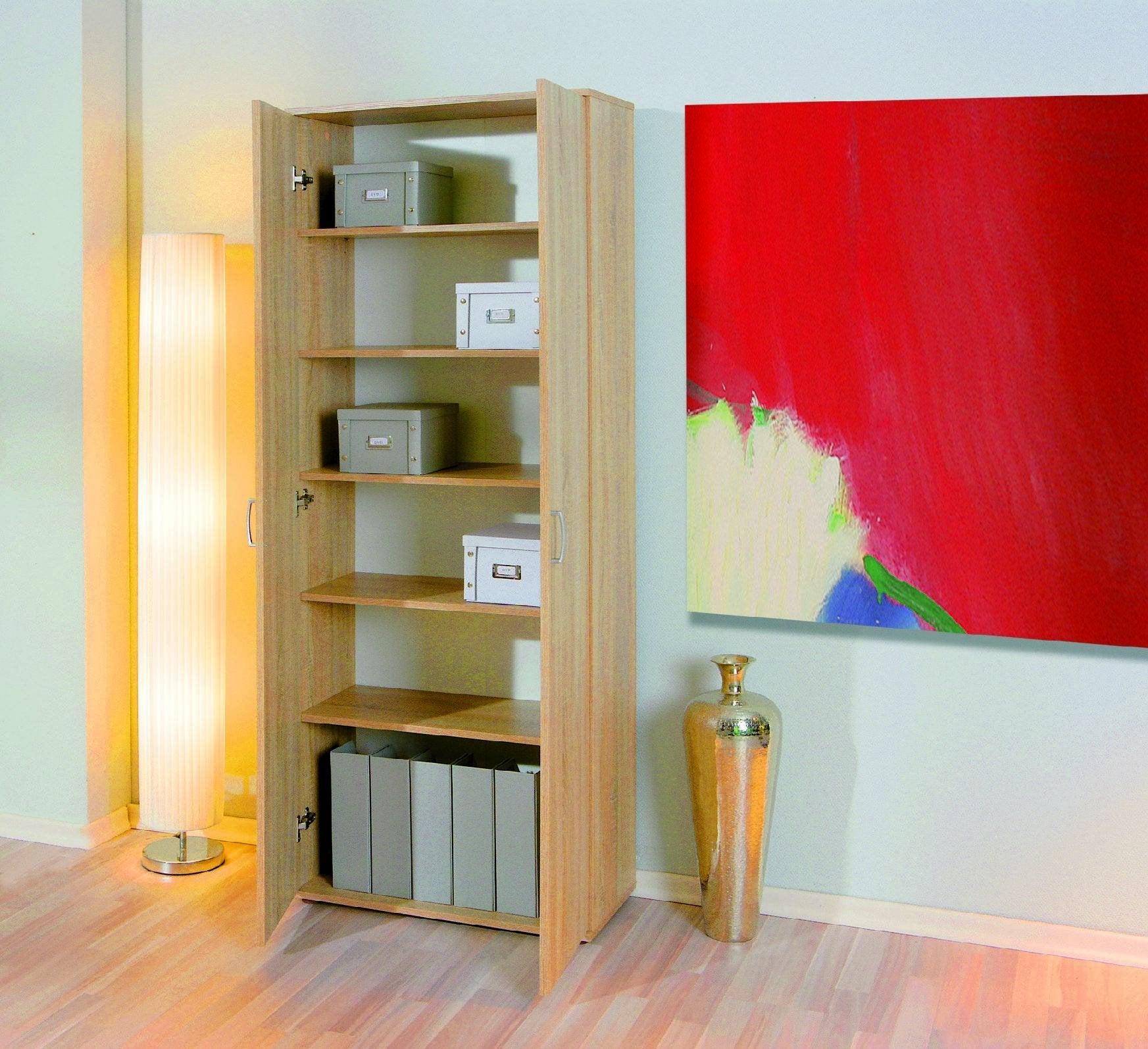 Dmcilro, Armadio Multiuso 2 Ante 5 Ripiani, 34x189h cm Beige