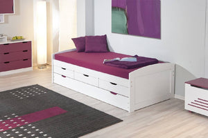 Letto singolo con letto estraibile inferiore e tre Dchapma, colore bianco, cm 98 x 63 x 195