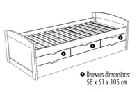 Letto singolo con letto estraibile inferiore e tre Dchapma, colore bianco, cm 98 x 63 x 195