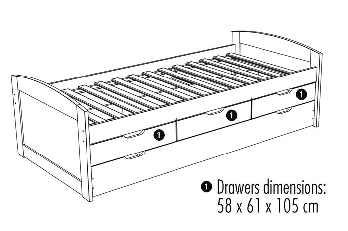 Letto singolo con letto estraibile inferiore e tre Dchapma, colore bianco, cm 98 x 63 x 195