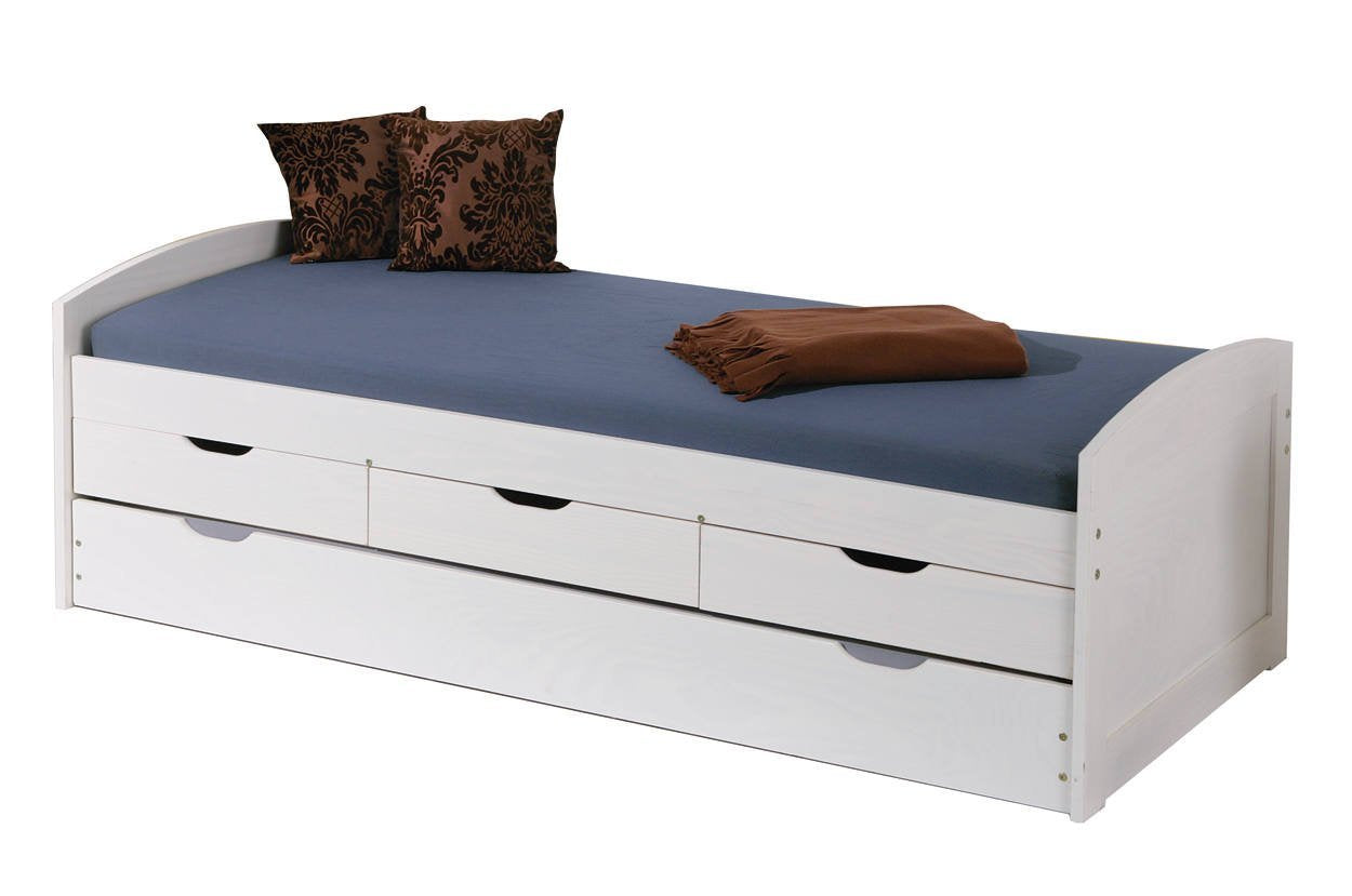 Letto singolo con letto estraibile inferiore e tre Dchapma, colore bianco, cm 98 x 63 x 195
