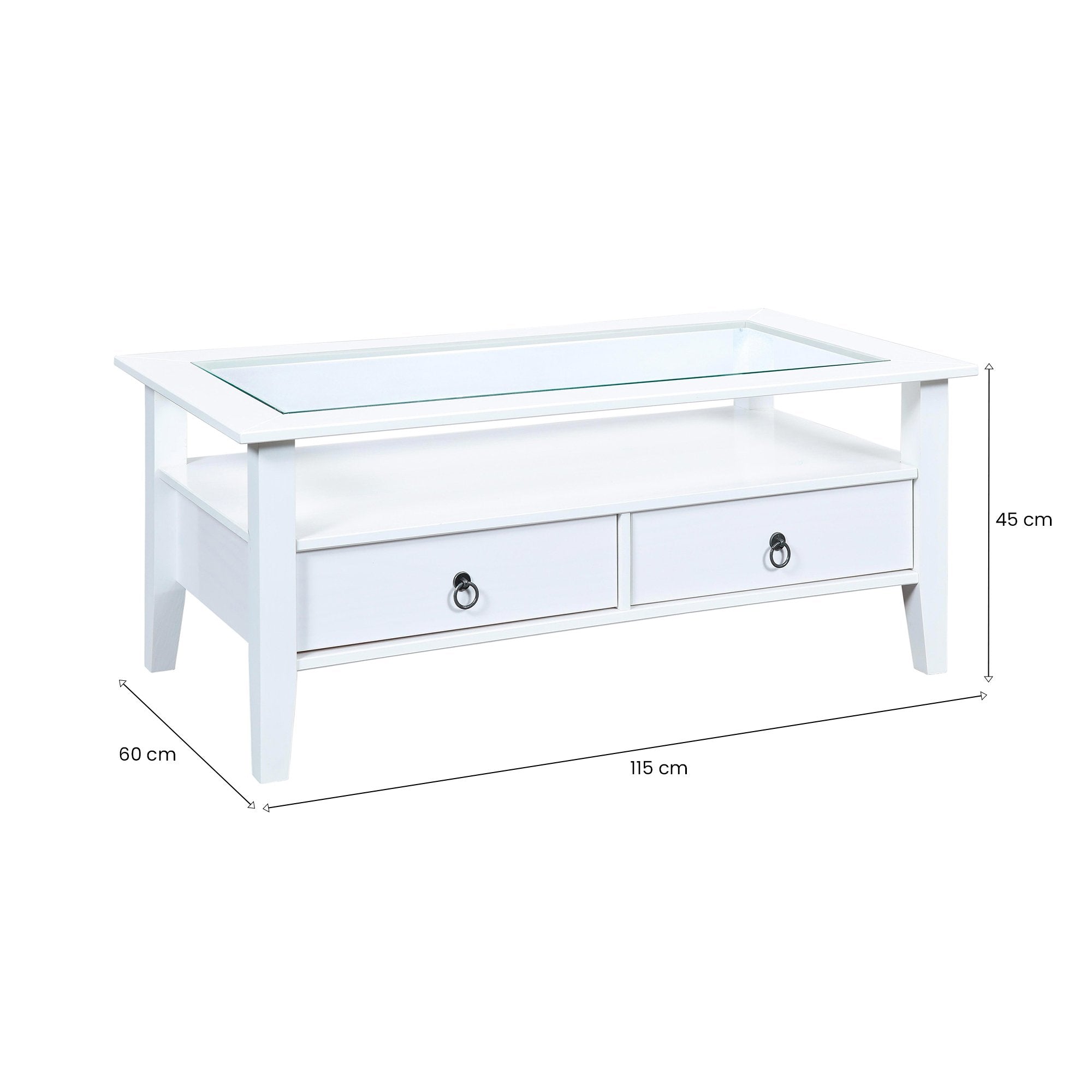 Dembii, Tavolino da Salotto 2 Cassetti, 60x115x45h cm Bianco