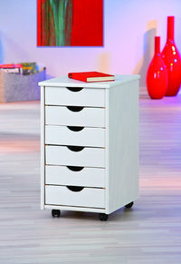 Cassettiera da ufficio a sei cassetti su Dmacintyr, colore bianco, cm 36 x 65 x 40