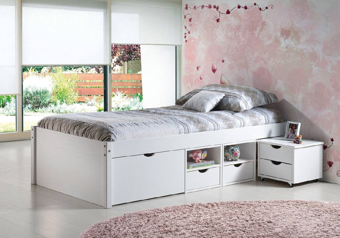 Dsvensso, Letto Matrimoniale Contenitore, Bianco Quercia