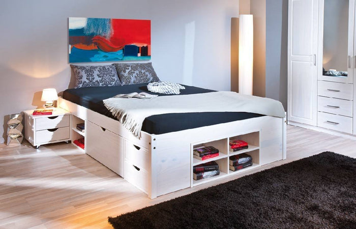 Dschmid, Letto Matrimoniale Contenitore, Bianco