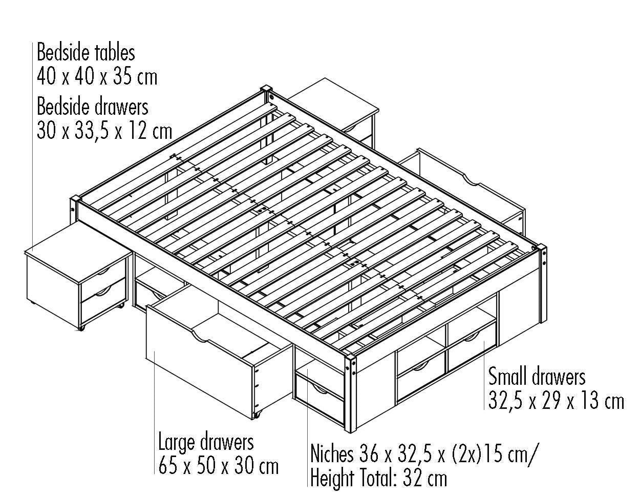 Dschmid, Letto Matrimoniale Contenitore, Bianco