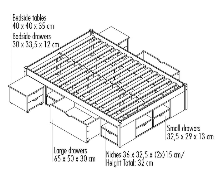 Dschmid, Letto Matrimoniale Contenitore, Bianco