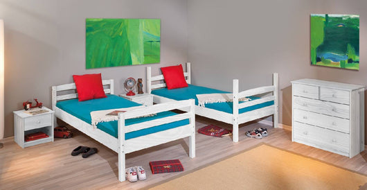 Letto a castello trasformabile in 2 letti Ddebinh, pino massello, colore bianco, cm 200 x 148 x 102