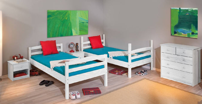 Letto a castello trasformabile in 2 letti Ddebinh, pino massello, colore bianco, cm 200 x 148 x 102
