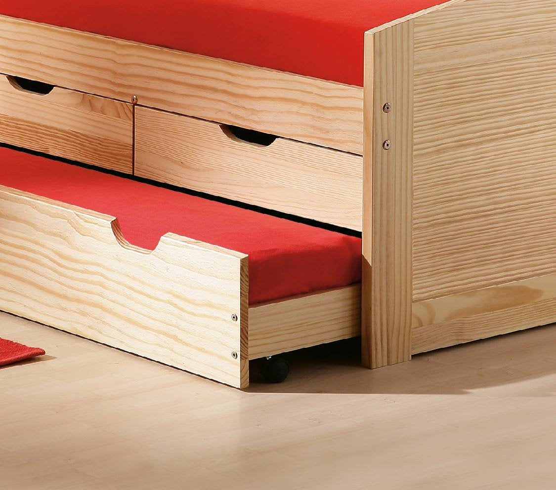 Letto con secondo letto a estrazione e Dkenned, colore rovere, cm 98 x 63 x 205.