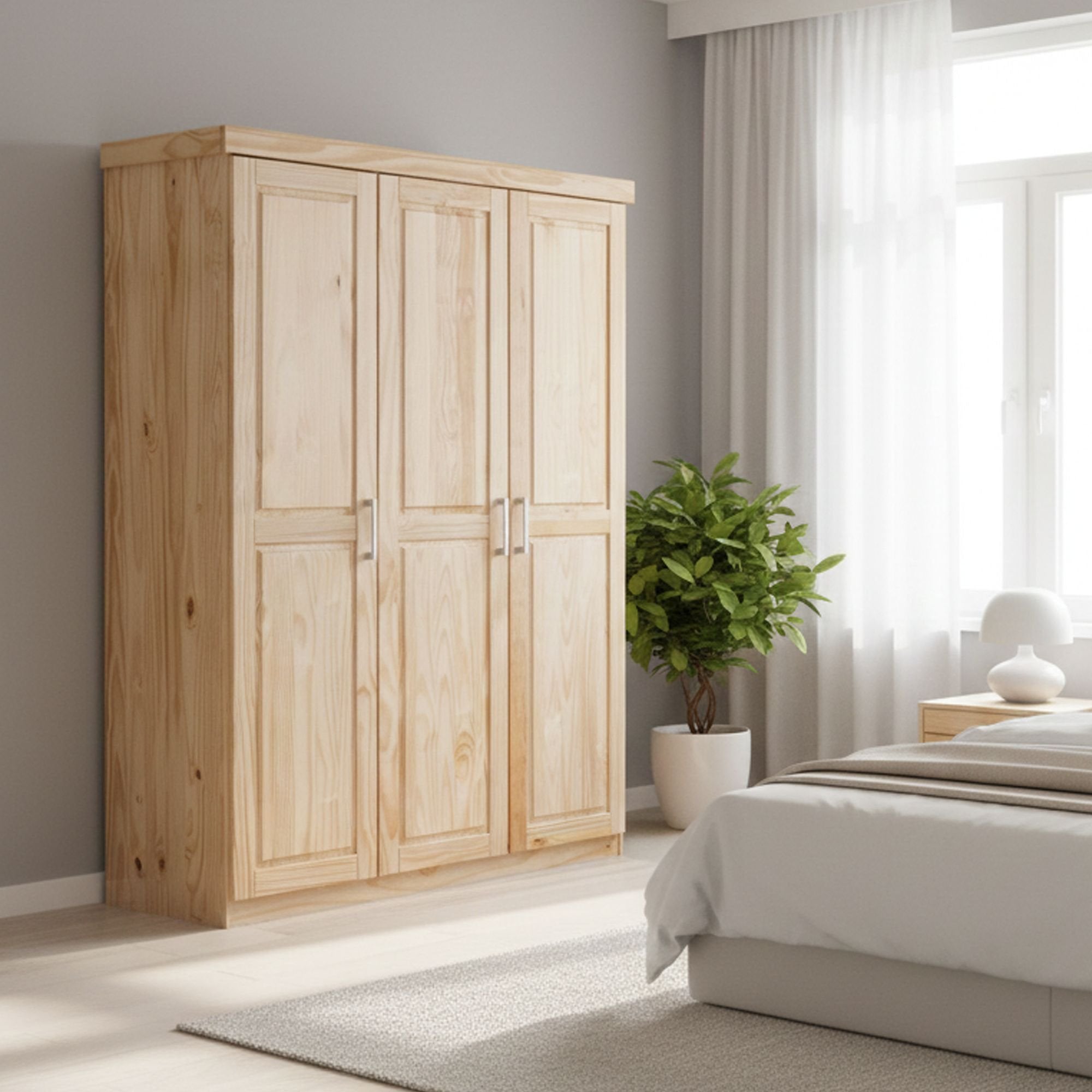 Armadio a tre Dbradle, colore rovere, cm 140 x 190 x 55.