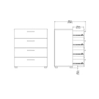 Cassettiera a quattro Aramis, colore bianco, cm 70 x 82 x 40