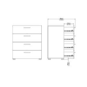 Cassettiera a quattro Aramis, colore bianco, cm 70 x 82 x 40